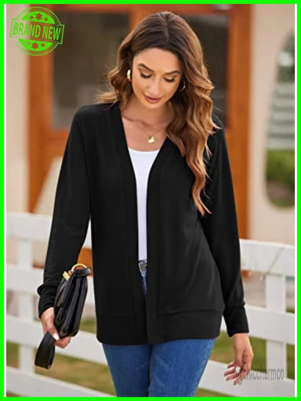 Women's Long Sleeve Open Front Cardigan Lightweight Knit Drape Sweater